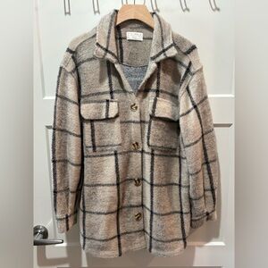 Z Supply Beige Plaid Utility Shacket with Black Windowpane